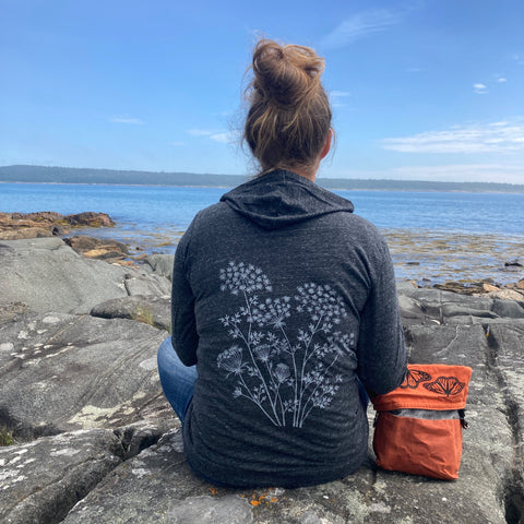 Long Sleeve Zip-up Hoodie with Queen Anne's Lace design
