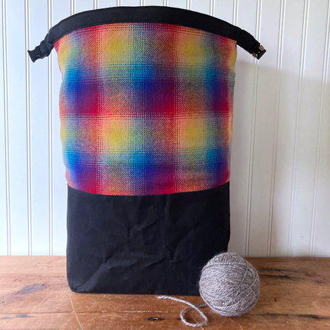 Large Wax and Wool Trundle Bag - Rainbow Plaid