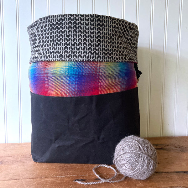 Large Wax and Wool Trundle Bag - Rainbow Plaid