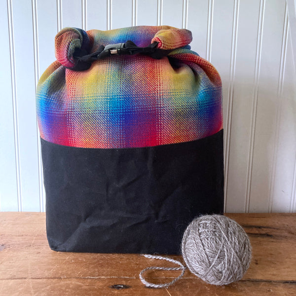 Large Wax and Wool Trundle Bag - Rainbow Plaid