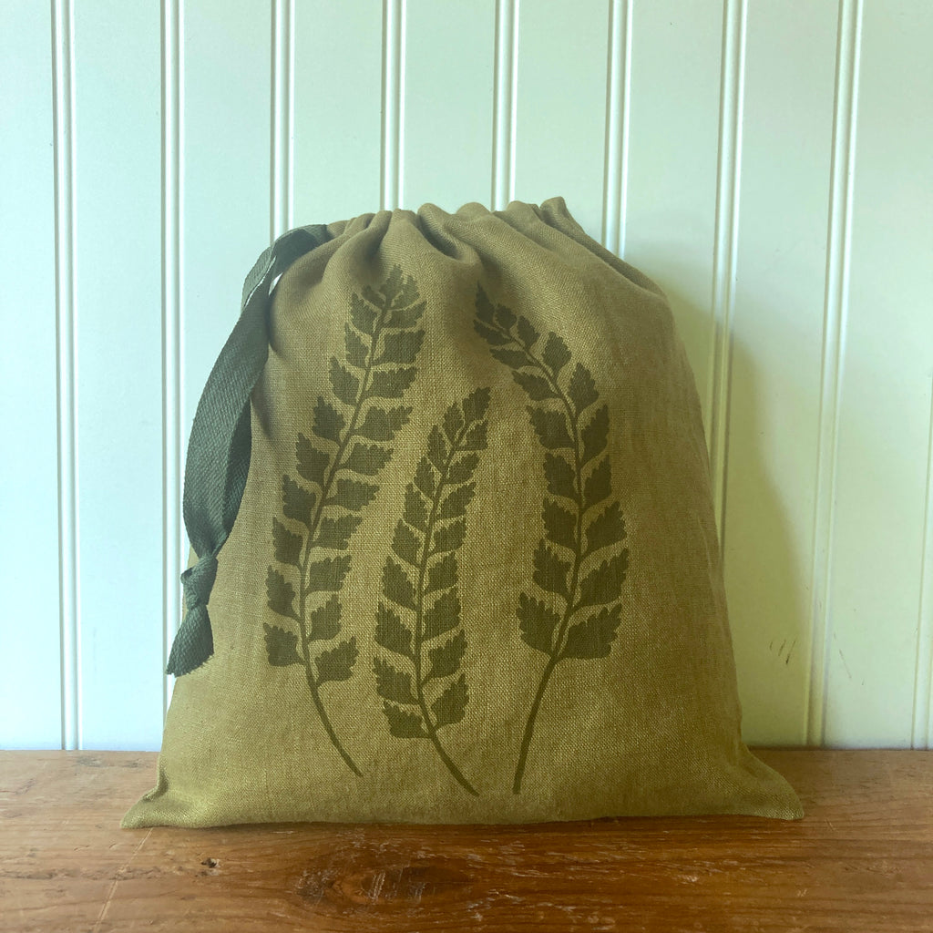 Medium Organic Linen Drawstring Bag - Fern