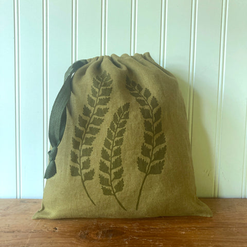 Medium Organic Linen Drawstring Bag - Fern