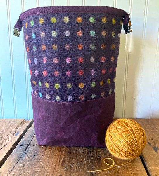 Wax and Wool Trundle Bag- Purple polka dot