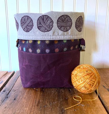 Wax and Wool Trundle Bag- Purple polka dot