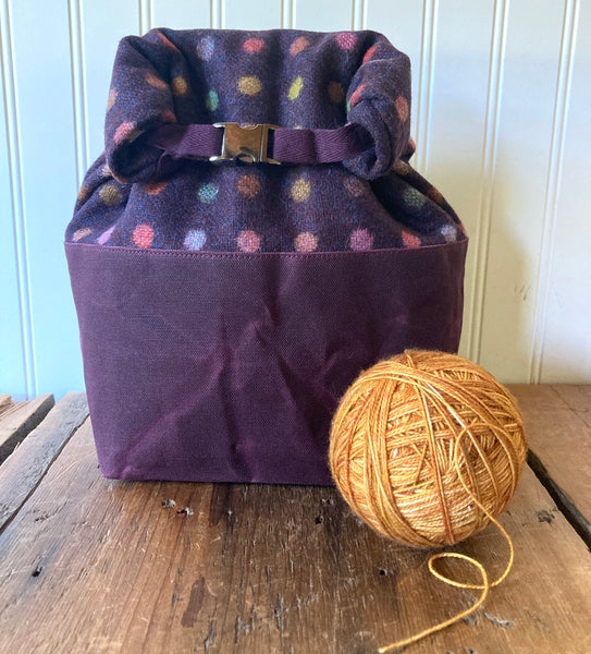 Wax and Wool Trundle Bag- Purple polka dot