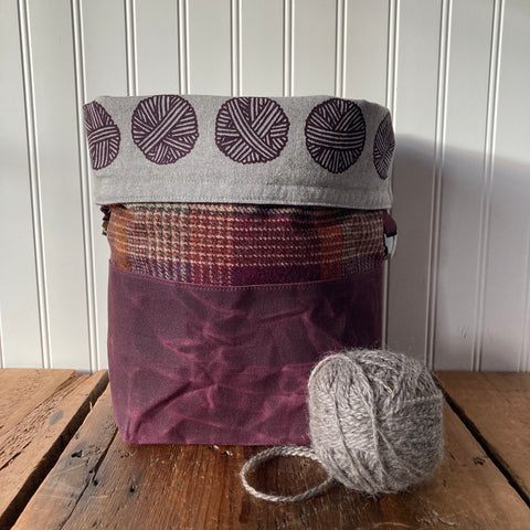 Wax and Wool Trundle Bag- purple yarn