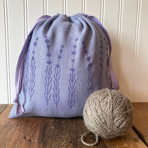 Medium Organic Linen Drawstring Bag - Lavender