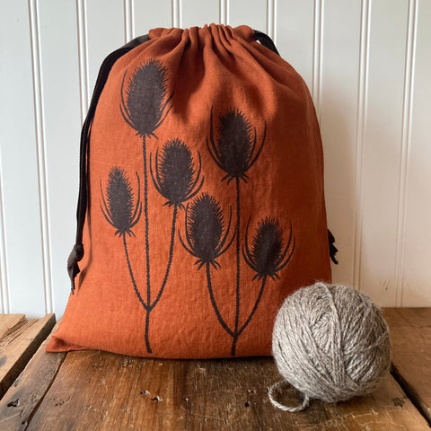 Large Linen Drawstring Bag - Teasel