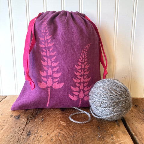 Medium Organic Linen Drawstring Bag - Lupine