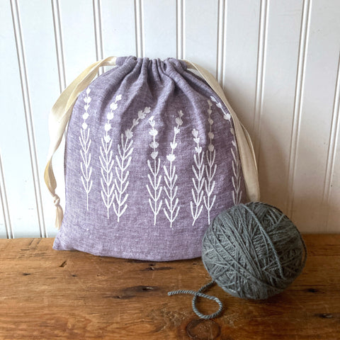 Medium Organic Linen Drawstring Bag - Lavender