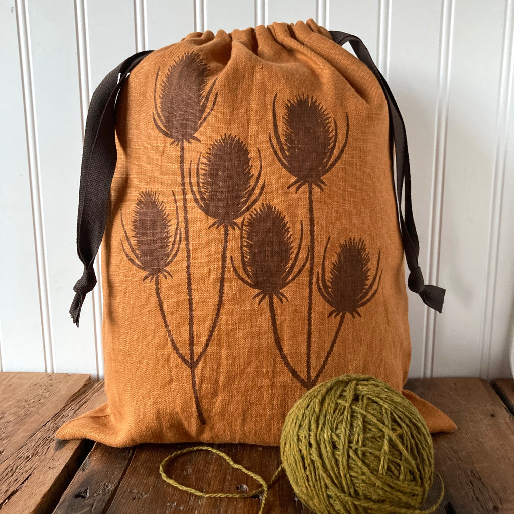 Large Linen Drawstring Bag - Teasel