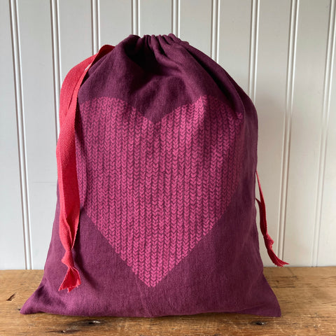 Large Linen Drawstring Bag - Love in Every Stitch