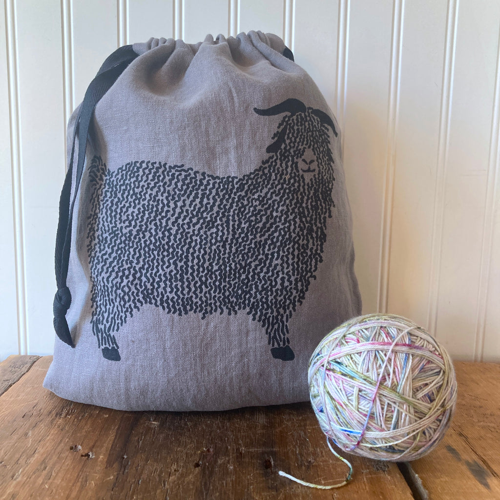 Large Linen Drawstring Bag - Angora