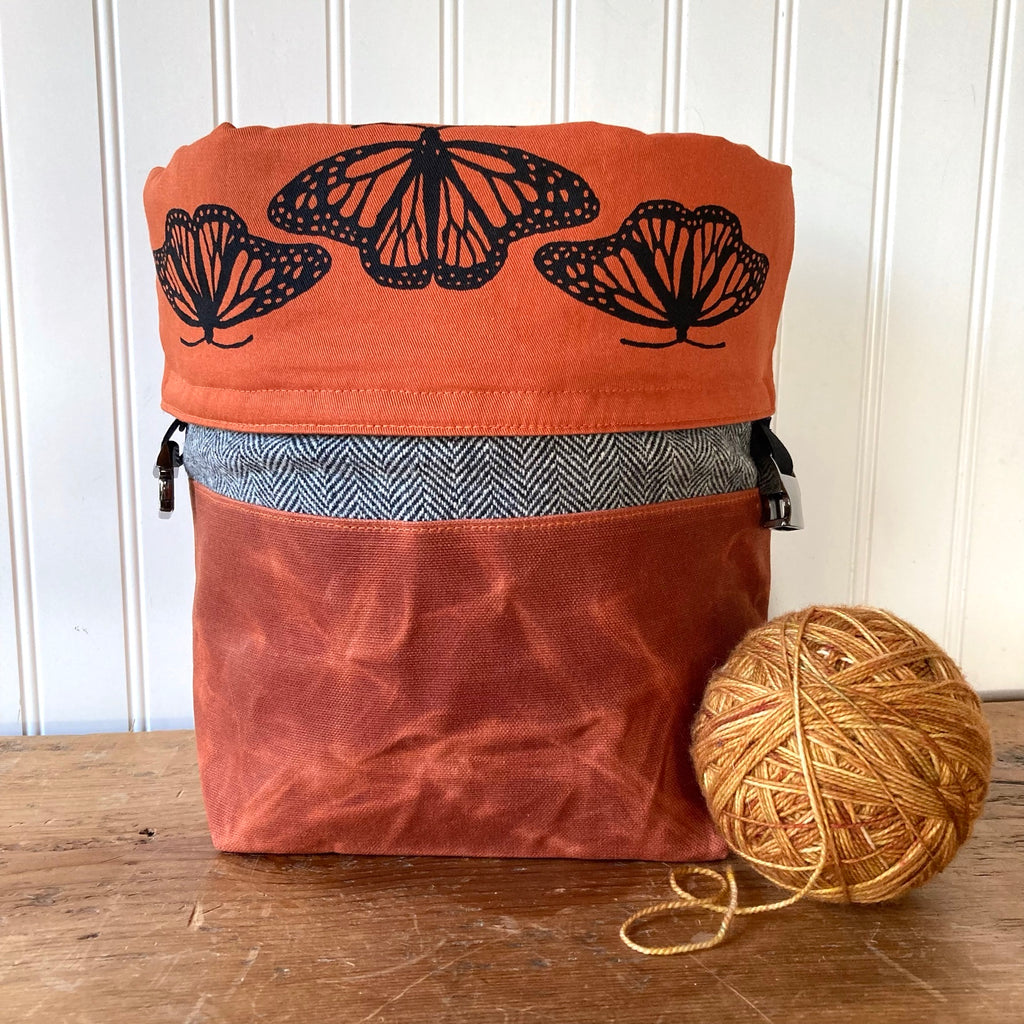 Wax and Wool Trundle Bag- monarch butterflies