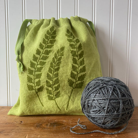Medium Organic Linen Drawstring Bag - Fern
