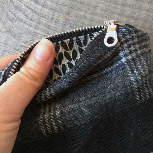 Bits and bobbles purse-  grey plaid wax and wool edition