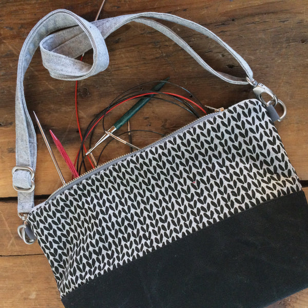 Notions pouch- Black knit stitch cross-body